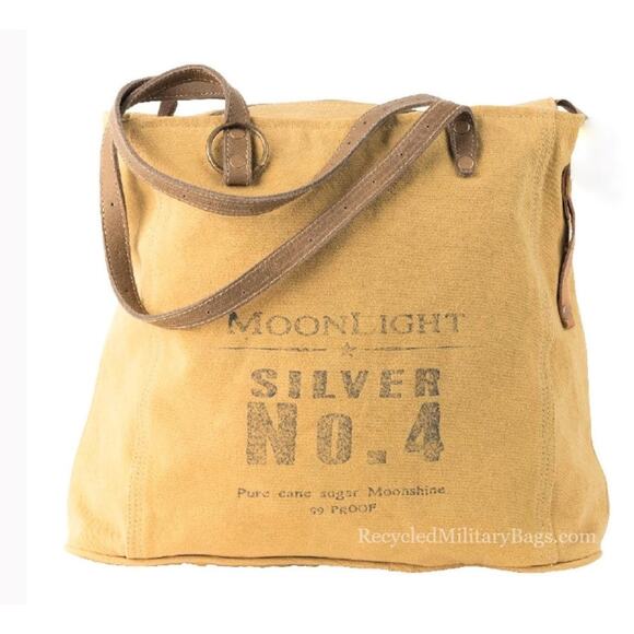 Upcycled Military Bags, Moonlight Silver No. 4 Moonshine Canvas Tote Bag - Picture 1 of 10